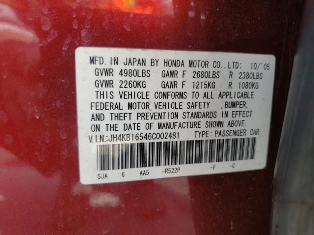 Photo 10 from auction – 2006 ACURA RL with VIN JH4KB16546C002481