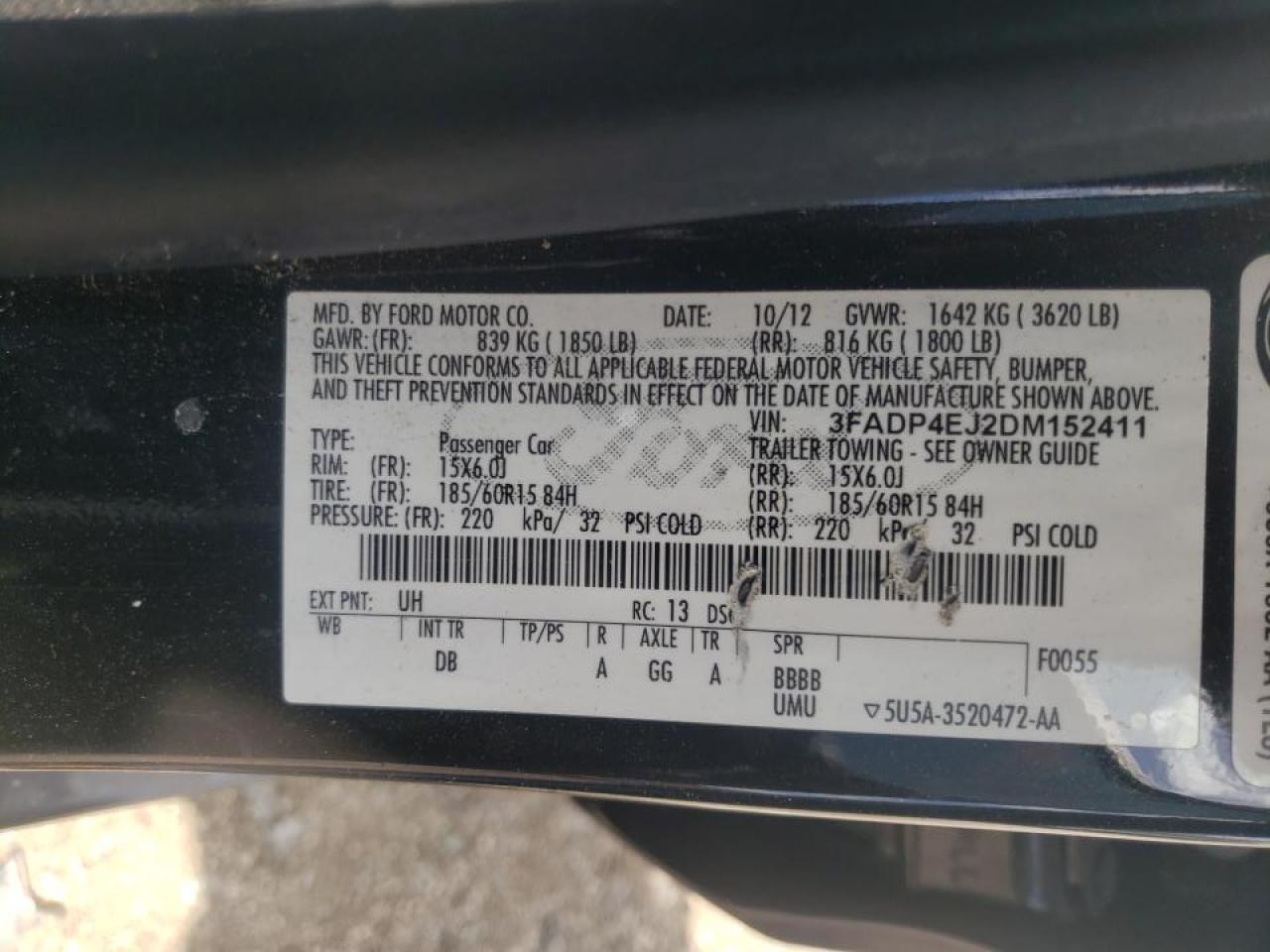 Photo 10 from auction – 2013 FORD FIESTA SE with VIN 3FADP4EJ2DM152411