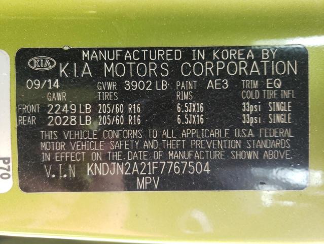 Photo 10 from auction – 2015 KIA SOUL with VIN KNDJN2A21F7767504