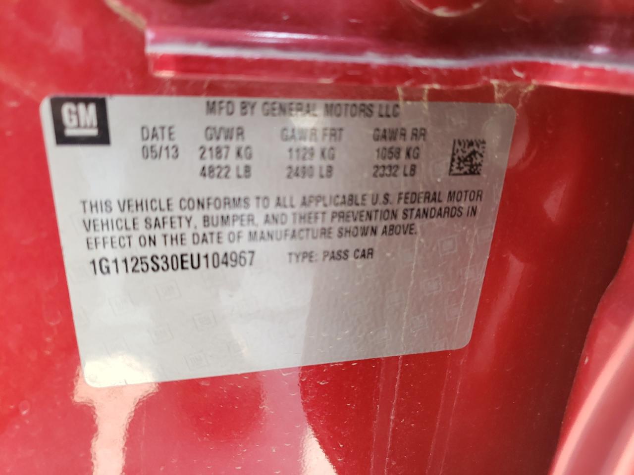 Photo 10 from auction – 2014 CHEVROLET IMPALA LT with VIN 1G1125S30EU104967