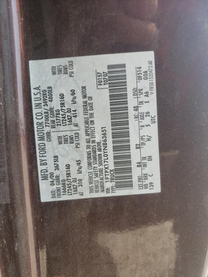 Photo 10 from auction – 2000 FORD F150 with VIN 1FTPX17L0YNB63651