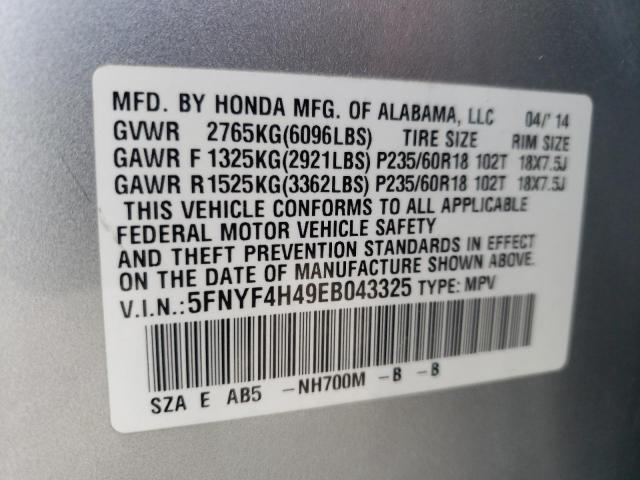 Photo 10 from auction – 2014 HONDA PILOT EX with VIN 5FNYF4H49EB043325