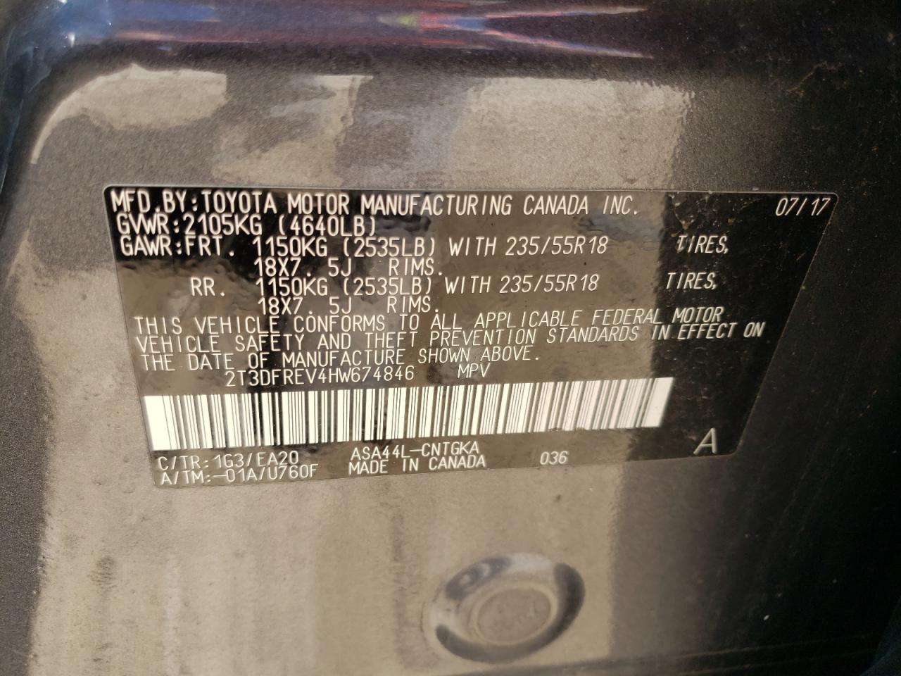 Photo 10 from auction – 2017 TOYOTA RAV4 LIMIT with VIN 2T3DFREV4HW674846