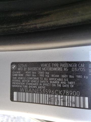 Photo 10 from auction – 2006 BMW 525 I with VIN WBANE53596CK78900