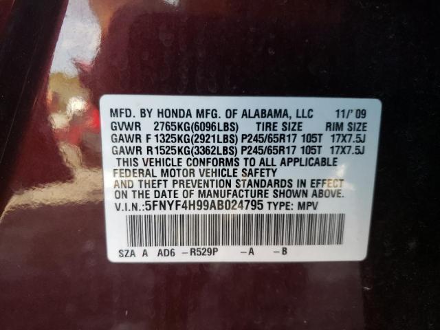 Photo 10 from auction – 2010 HONDA PILOT with VIN 5FNYF4H99AB024795