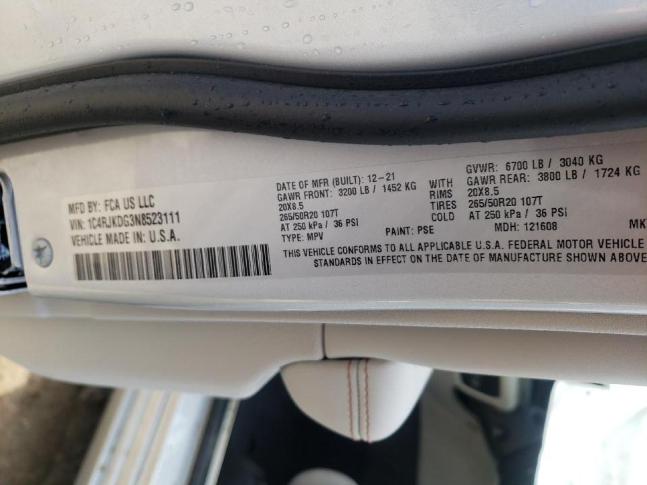 Photo 10 from auction – 2022 JEEP GR CHEROKE with VIN 1C4RJKDG3N8523111