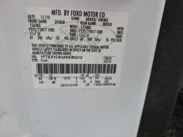 Photo 10 from auction – 2010 FORD F150 SUPER with VIN 1FTEX1C83AKE80212