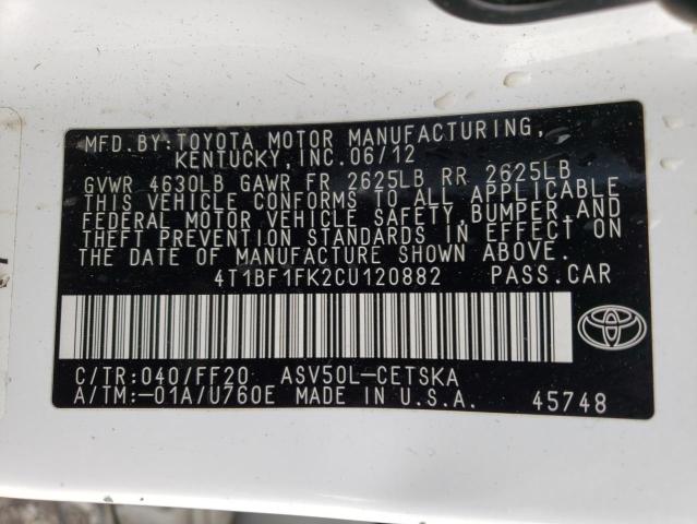Photo 10 from auction – 2012 TOYOTA CAMRY with VIN 4T1BF1FK2CU120882