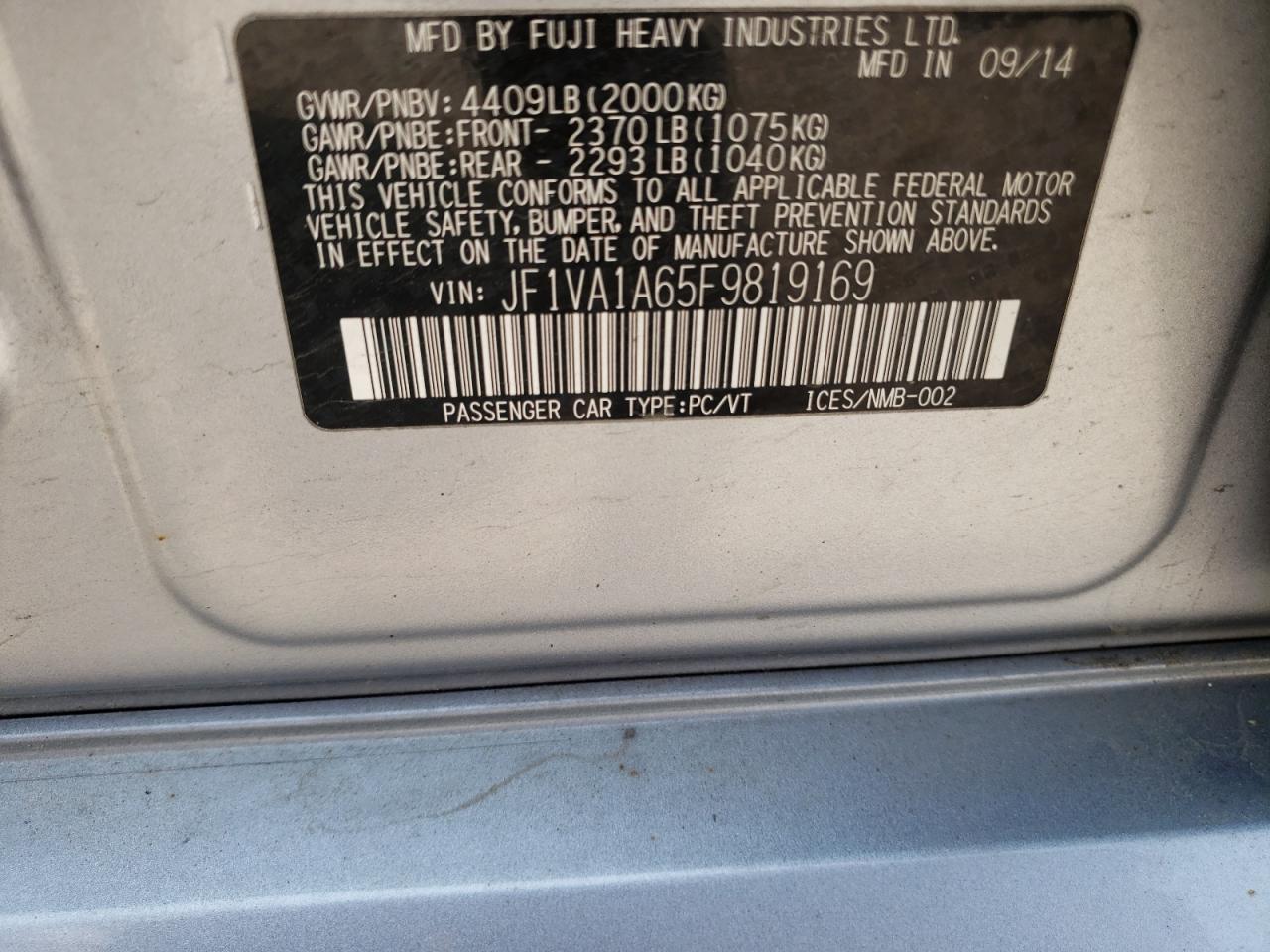 Photo 10 from auction – 2015 SUBARU WRX with VIN JF1VA1A65F9819169