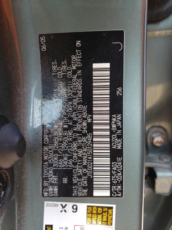 Photo 10 from auction – 2005 TOYOTA HIGHLANDER with VIN JTEGD21A150129485
