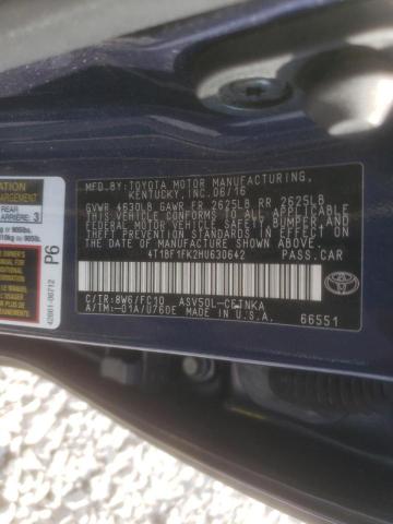 Photo 10 from auction – 2017 TOYOTA CAMRY LE with VIN 4T1BF1FK2HU630642