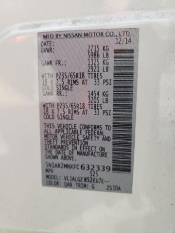 Photo 10 from auction – 2015 NISSAN PATHFINDER with VIN 5N1AR2MNXFC632339