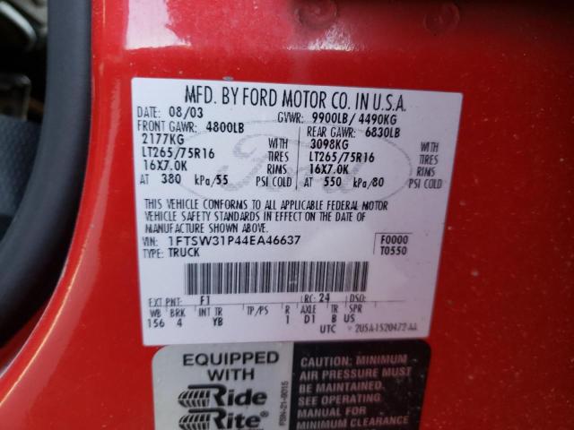 Photo 10 from auction – 2004 FORD F350 SRW S with VIN 1FTSW31P44EA46637