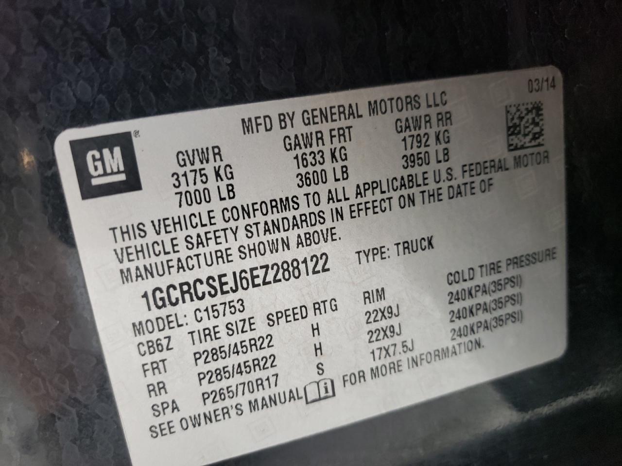 Photo 10 from auction – 2014 CHEVROLET SILVERADO with VIN 1GCRCSEJ6EZ288122