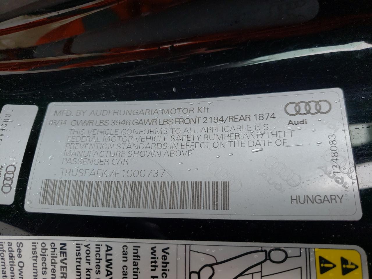 Photo 10 from auction – 2015 AUDI TT with VIN TRUSFAFK7F1000737