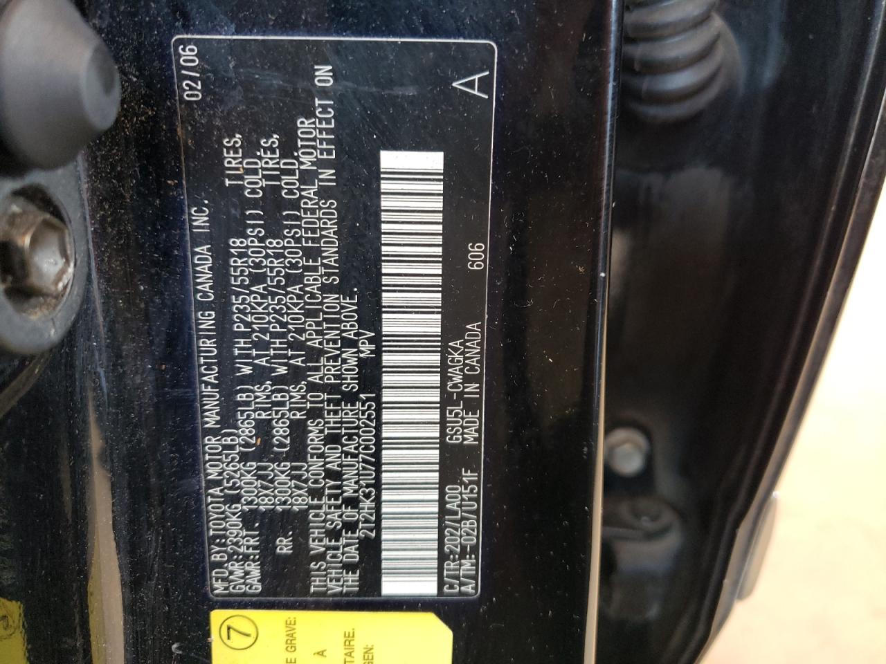 Photo 10 from auction – 2007 LEXUS RX 350 with VIN 2T2HK31U77C002551