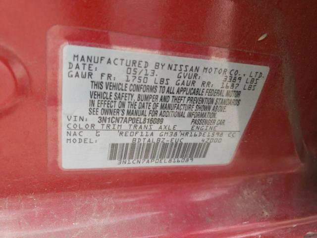 Photo 10 from auction – 2014 NISSAN VERSA S with VIN 3N1CN7AP0EL816089