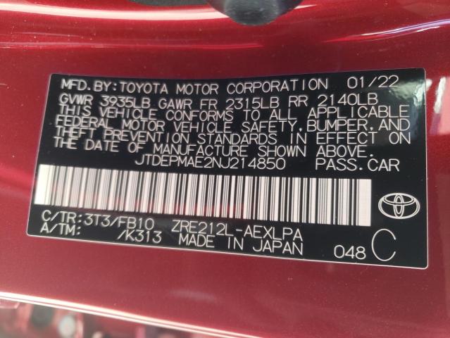 Photo 10 from auction – 2022 TOYOTA COROLLA LE with VIN JTDEPMAE2NJ214850