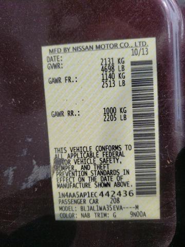 Photo 10 from auction – 2014 NISSAN MAXIMA S with VIN 1N4AA5AP1EC442436