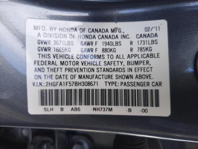 Photo 10 from auction – 2011 HONDA CIVIC LX with VIN 2HGFA1F57BH308671