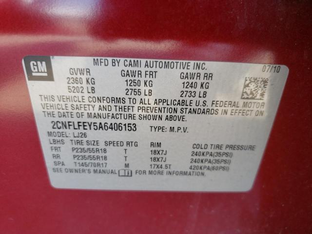 Photo 10 from auction – 2010 CHEVROLET EQUINOX LT with VIN 2CNFLFEY5A6406153