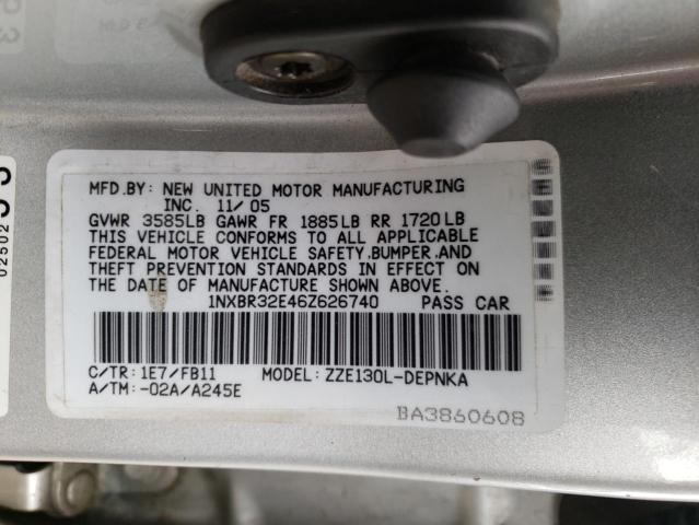 Photo 10 from auction – 2006 TOYOTA COROLLA CE with VIN 1NXBR32E46Z626740