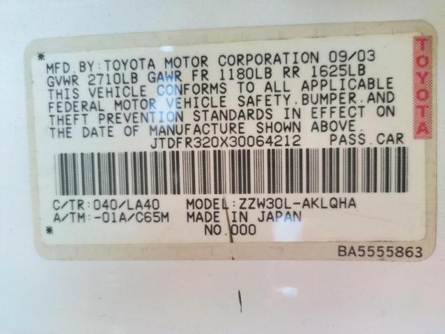 Photo 10 from auction – 2003 TOYOTA MR2 SPYDER with VIN JTDFR320X30064212