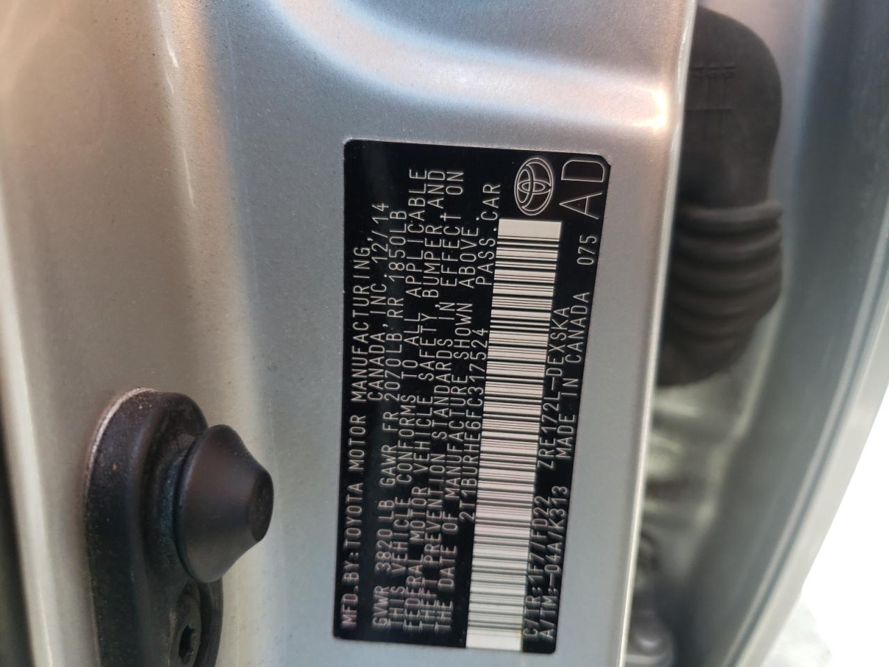 Photo 10 from auction – 2015 TOYOTA COROLLA L with VIN 2T1BURHE6FC317524