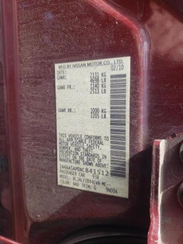 Photo 10 from auction – 2010 NISSAN MAXIMA S with VIN 1N4AA5AP0AC841512