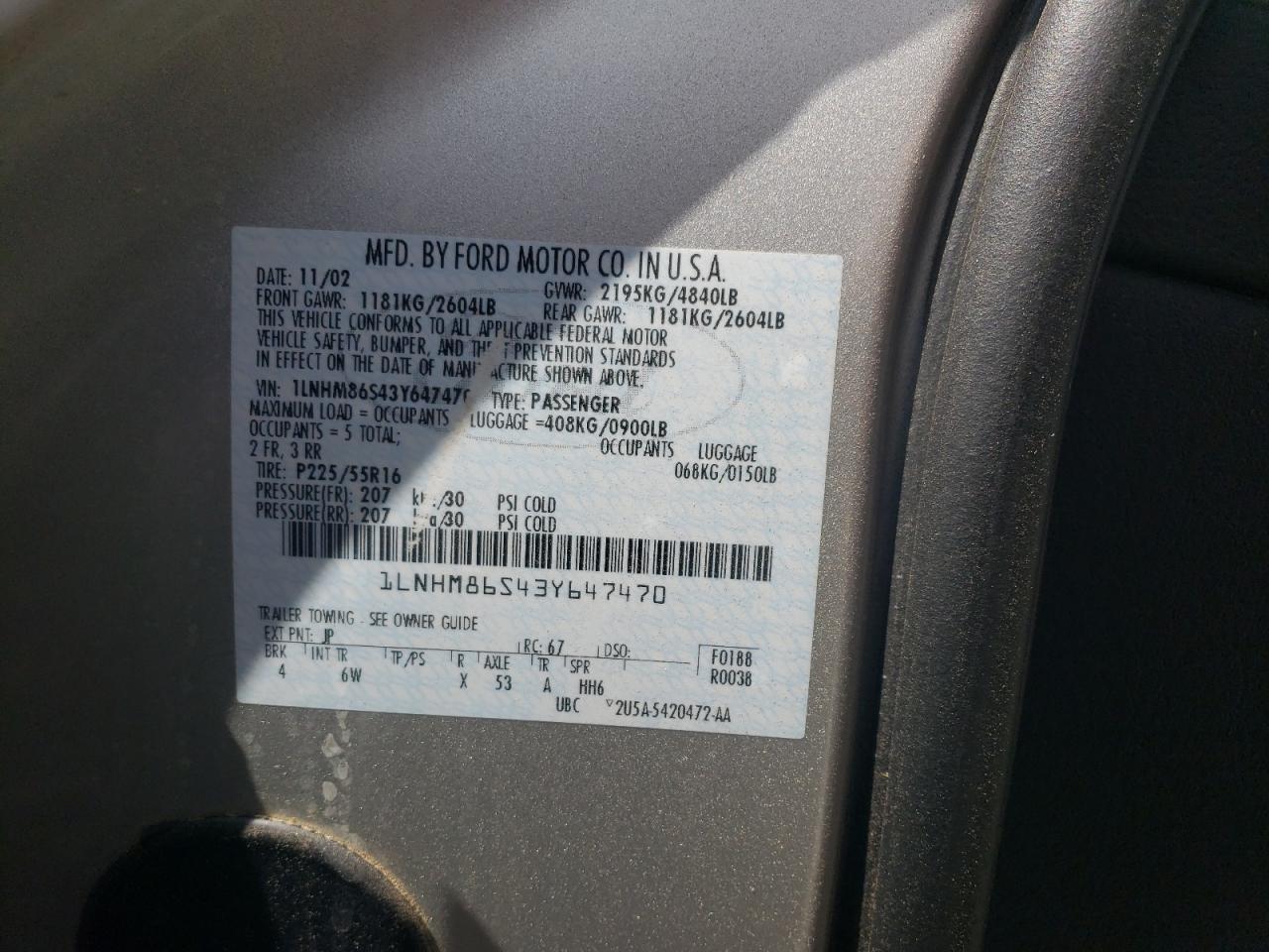 Photo 10 from auction – 2003 LINCOLN LS with VIN 1LNHM86S43Y647470