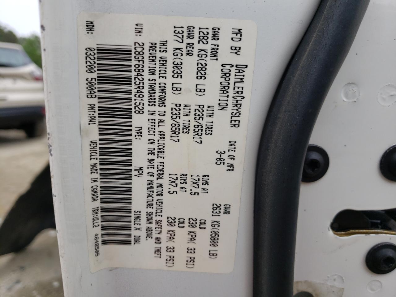 Photo 10 from auction – 2005 CHRYSLER PACIFICA T with VIN 2C8GF68425R491528