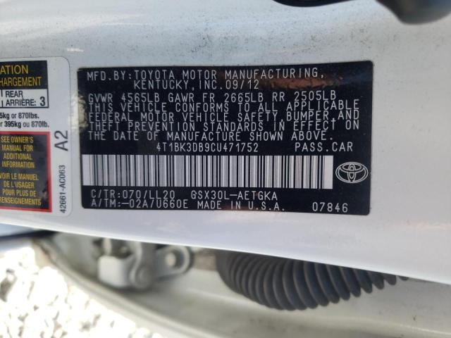 Photo 10 from auction – 2012 TOYOTA AVALON BAS with VIN 4T1BK3DB9CU471752