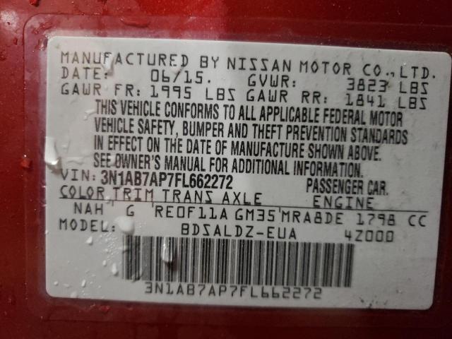 Photo 10 from auction – 2015 NISSAN SENTRA S with VIN 3N1AB7AP7FL662272