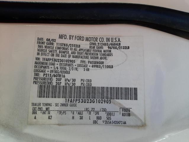 Photo 10 from auction – 2003 FORD TAURUS SE with VIN 1FAFP53U23G102905