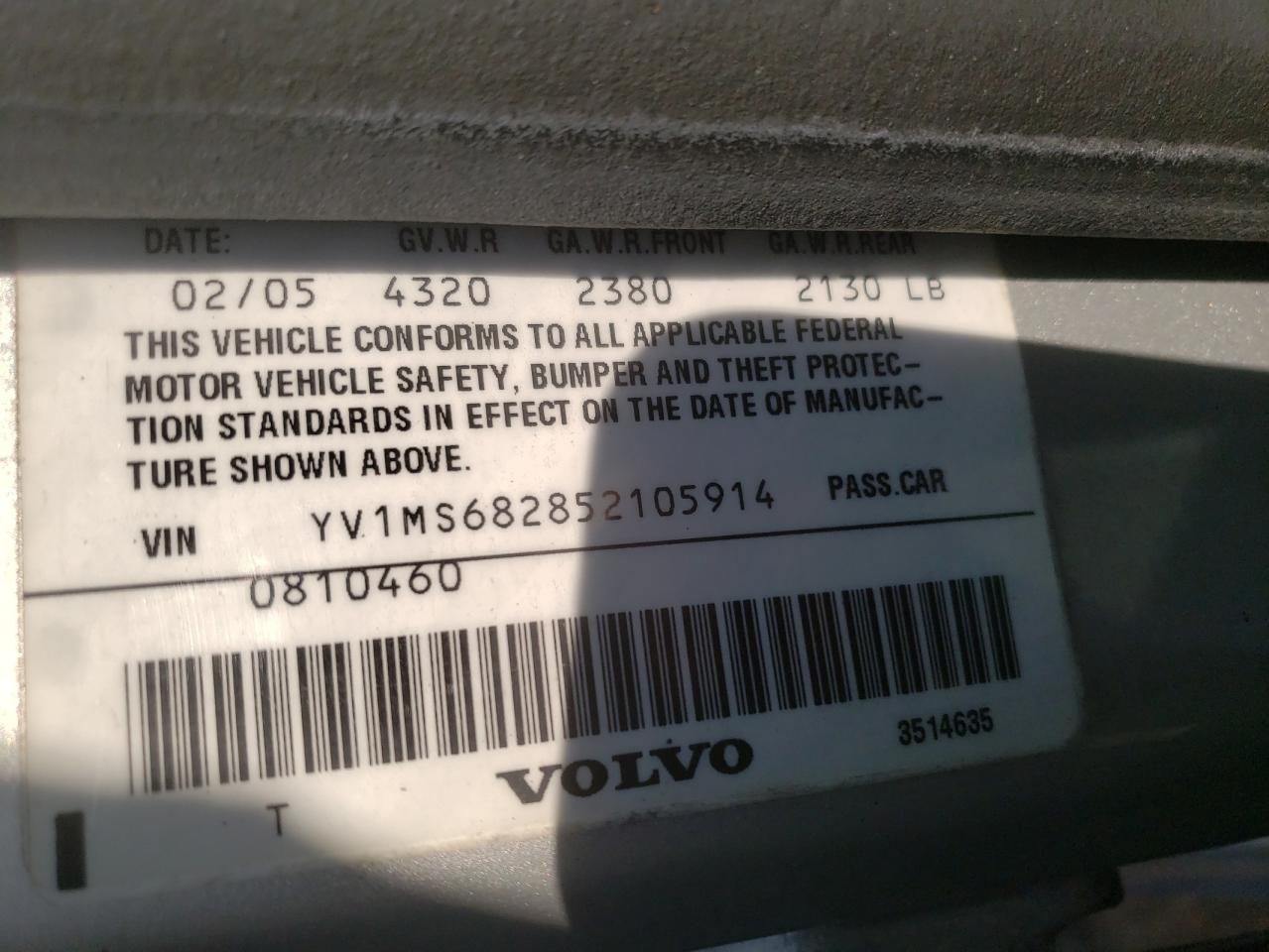 Photo 11 from auction – 2005 VOLVO S40 with VIN YV1MS682852105914