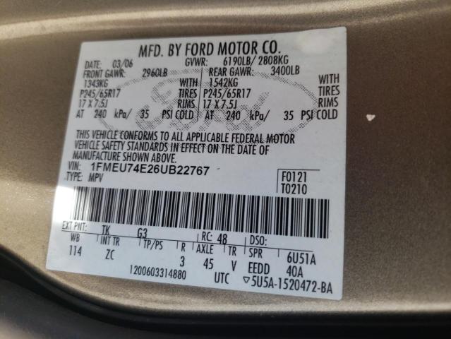 Photo 10 from auction – 2006 FORD EXPLORER E with VIN 1FMEU74E26UB22767