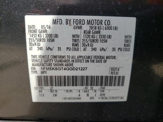 Photo 10 from auction – 2016 FORD EXPLORER S with VIN 1FM5K8GT4GGD21227