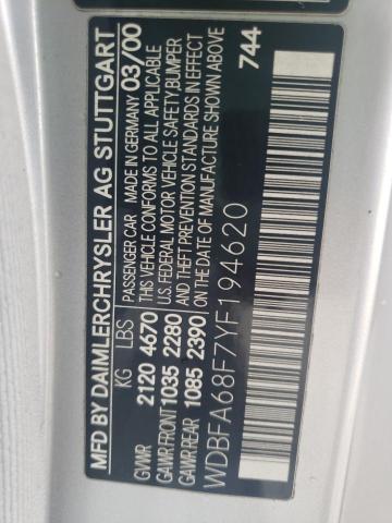 Photo 10 from auction – 2000 MERCEDES-BENZ SL 500 with VIN WDBFA68F7YF194620
