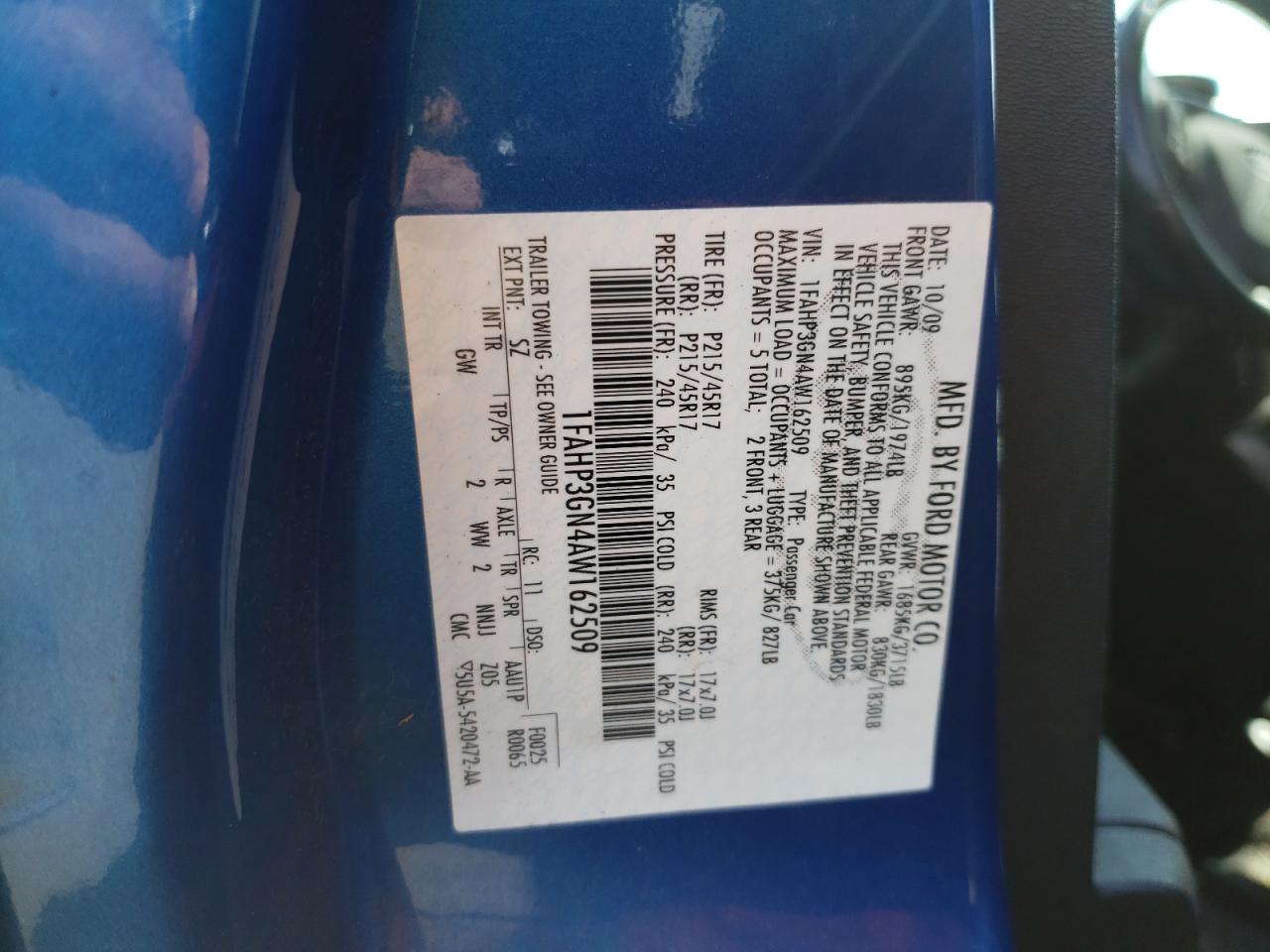 صورة رقم 10 من المزاد - 2010 FORD FOCUS مع VIN 1FAHP3GN4AW162509
