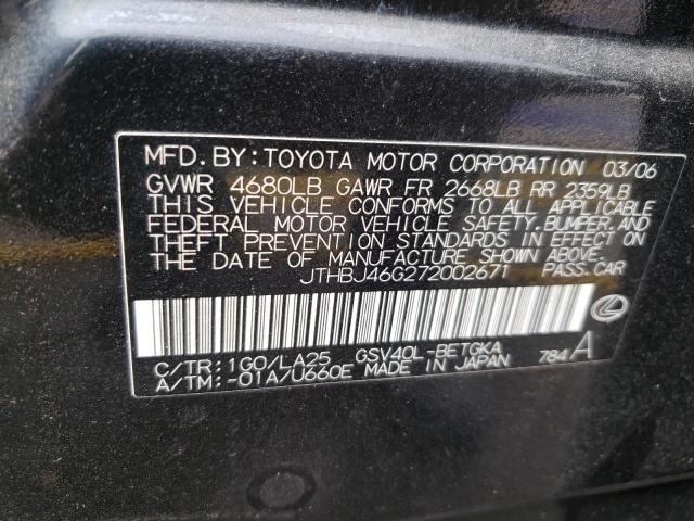 Photo 10 from auction – 2007 LEXUS ES 350 with VIN JTHBJ46G272002671