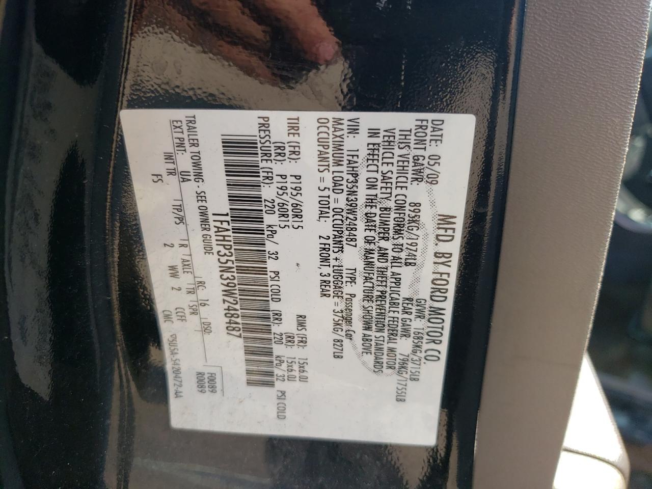 Photo 10 from auction – 2009 FORD FOCUS SE with VIN 1FAHP35N39W248487