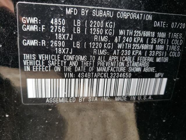 Photo 10 from auction – 2020 SUBARU OUTBACK TO with VIN 4S4BTAPC6L3234650