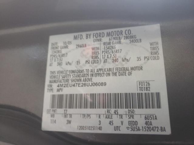 Photo 10 from auction – 2006 MERCURY MOUNTAINEE with VIN 4M2EU47E26UJ06089