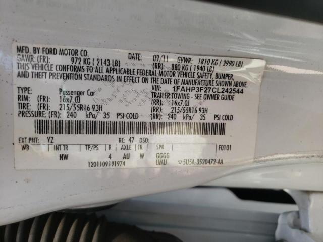 Photo 10 from auction – 2012 FORD FOCUS SE with VIN 1FAHP3F27CL242544