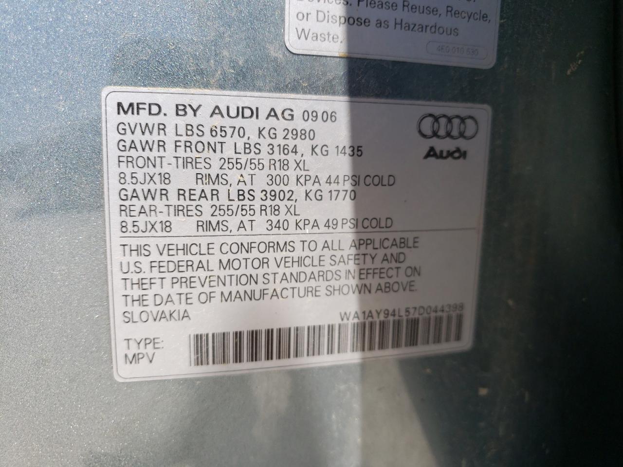 Photo 10 from auction – 2007 AUDI Q7 3.6 QUA with VIN WA1AY94L57D044398