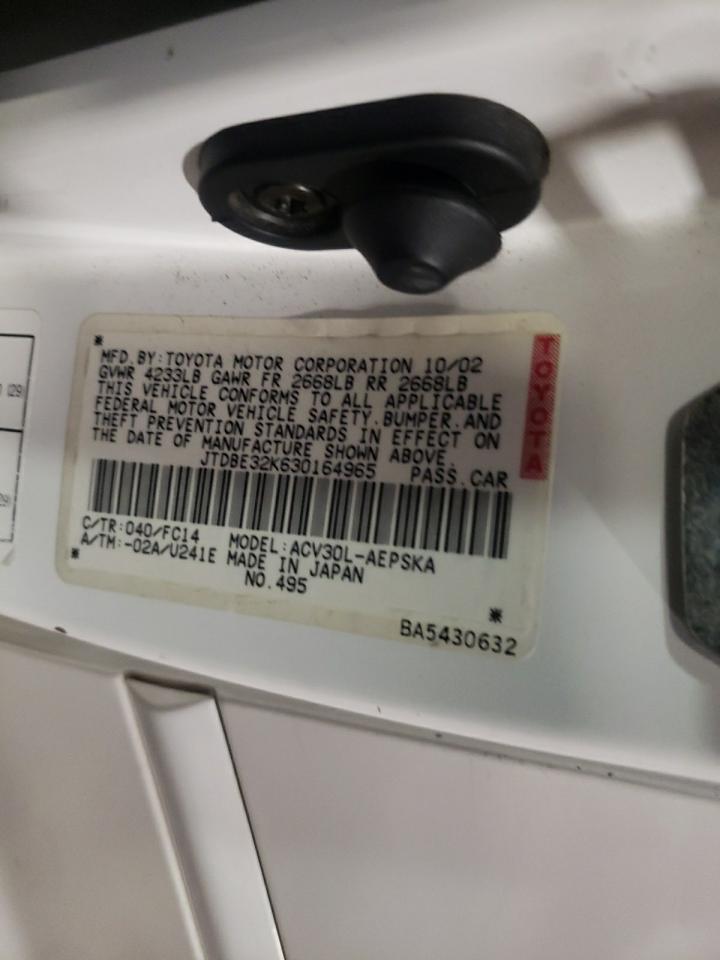 Photo 10 from auction – 2003 TOYOTA CAMRY LE with VIN JTDBE32K630164965