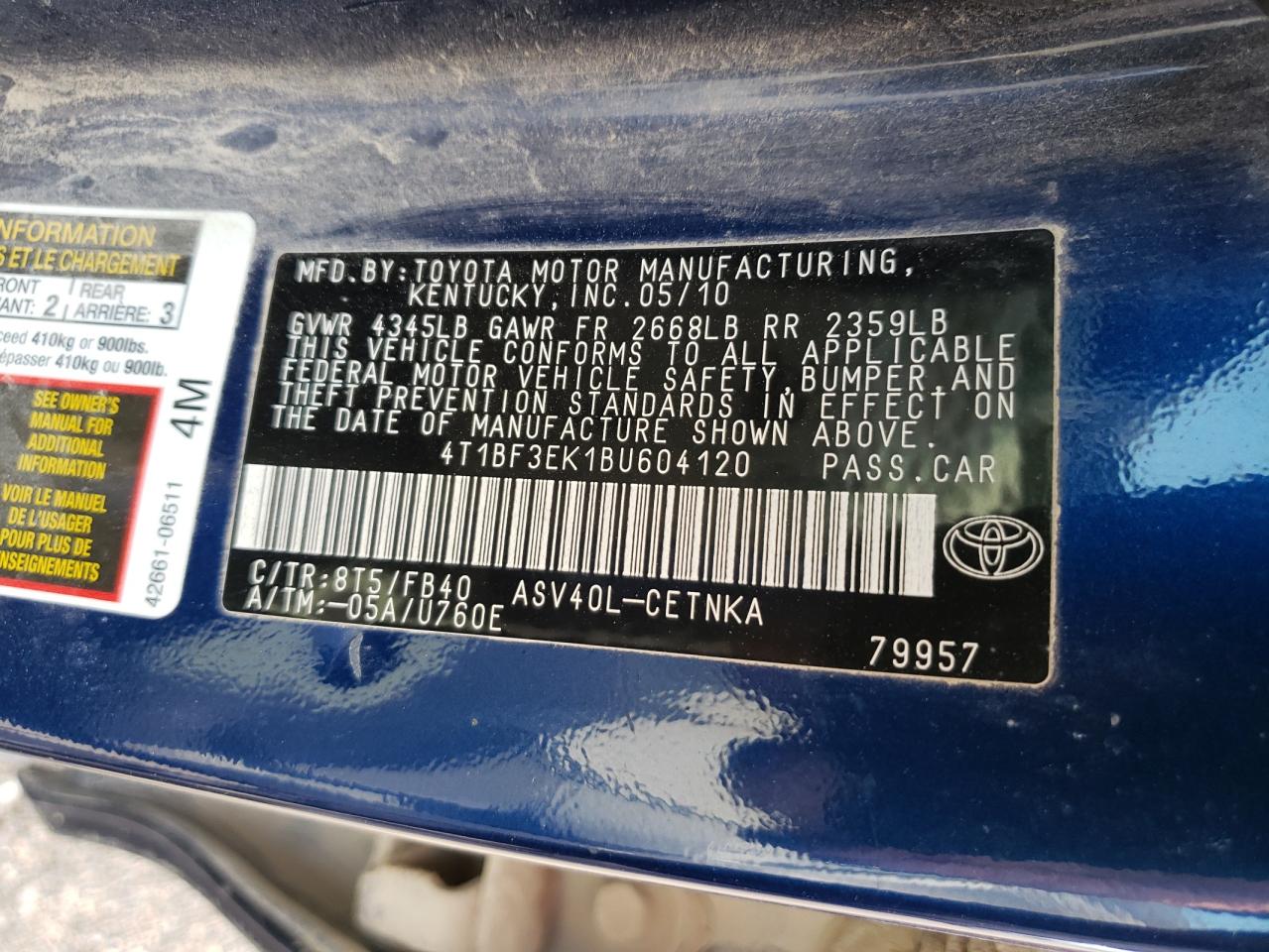 Photo 10 from auction – 2011 TOYOTA CAMRY BASE with VIN 4T1BF3EK1BU604120