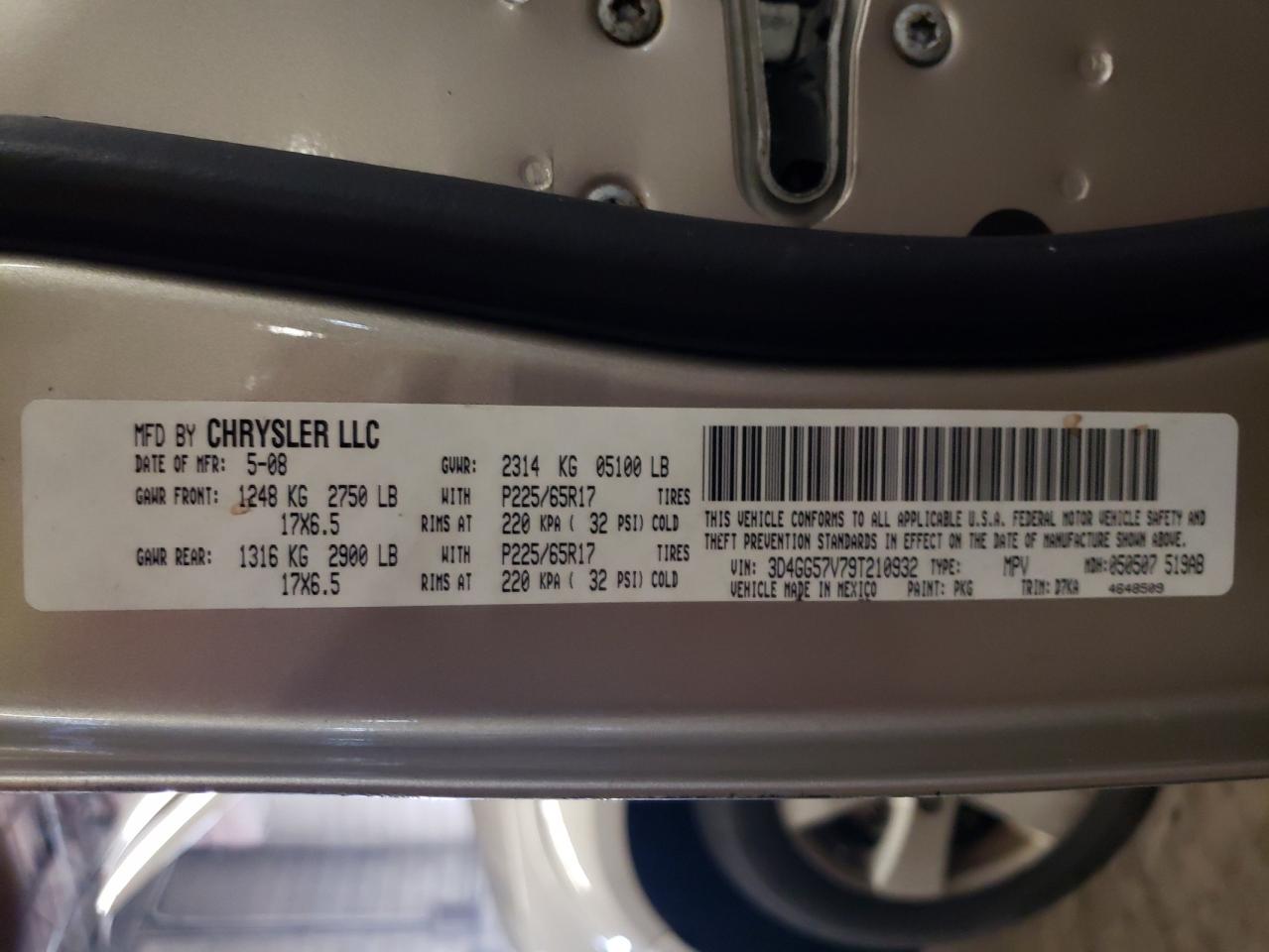 Photo 10 from auction – 2009 DODGE JOURNEY with VIN 3D4GG57V79T210932