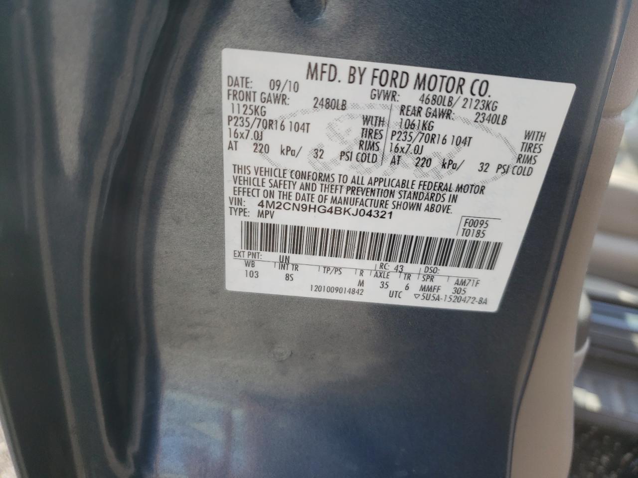 Photo 10 from auction – 2011 MERCURY 1114 with VIN 4M2CN9HG4BKJ04321
