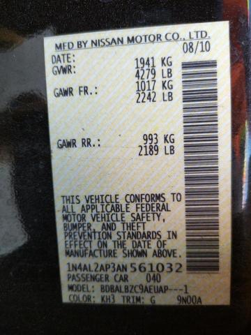 Photo 10 from auction – 2010 NISSAN ALTIMA BAS with VIN 1N4AL2AP3AN561032
